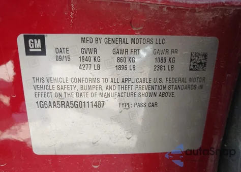 2016 Cadillac Ats Standard from USA, damaged, VIN 1G6AA5RA5G0111487